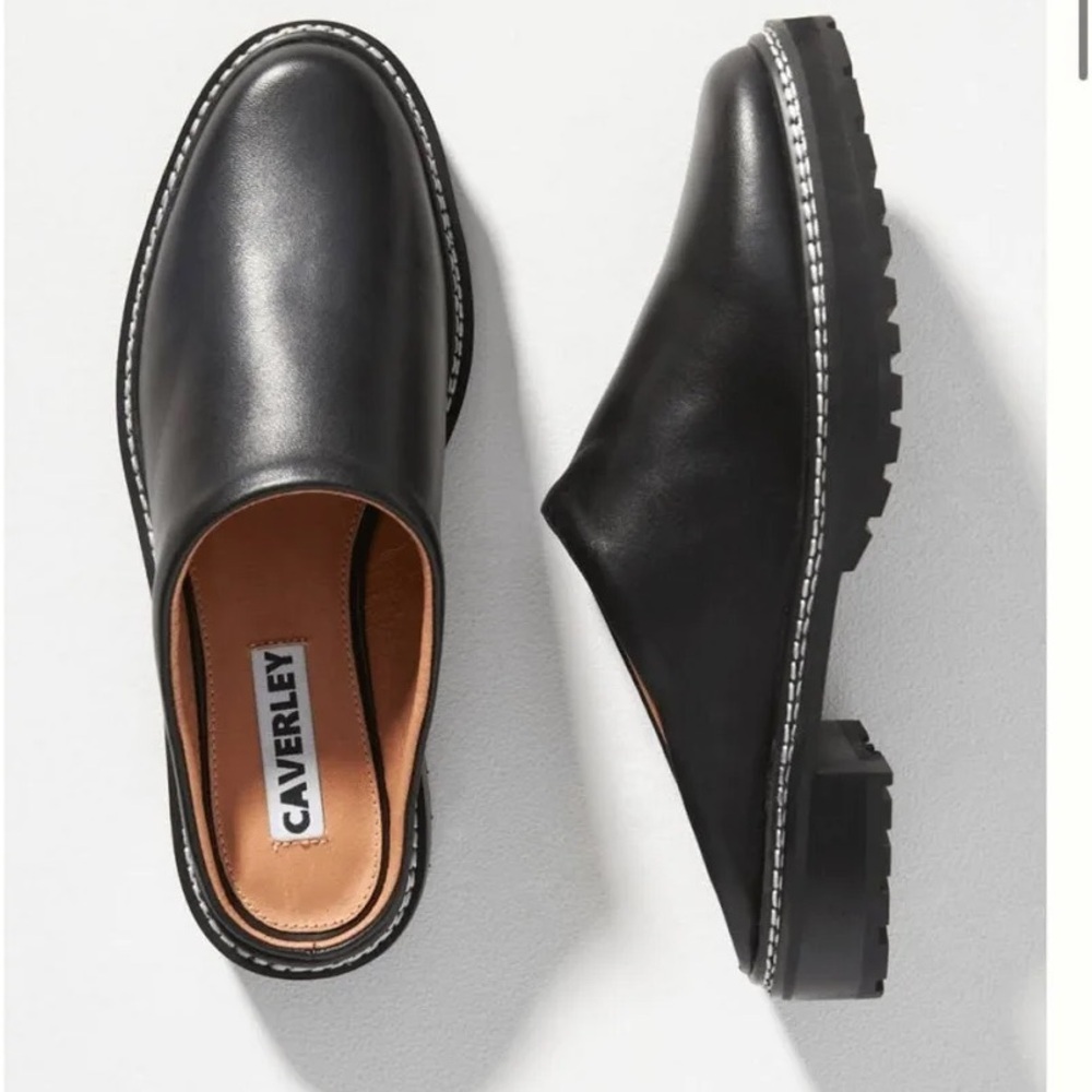 Caverley Women's Black Leather Lug Sole Mule